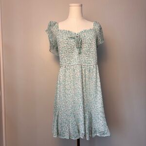 Altar'd State Floral White Puffed Sleeve Smocked Back Dress